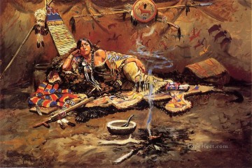  Americano Obras - La espera y los indios locos del oeste americano Charles Marion Russell